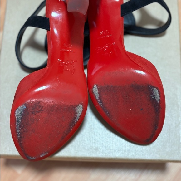 Christian Louboutin Red and Black Peep-Toe Heels - Picture 4 of 9